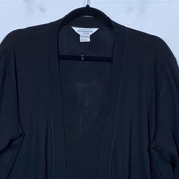 Misook Black Slinky Knit Open Front Cardigan Sweater Size Large Petite - Picture 2 of 6